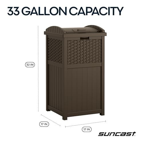Suncast GHW1732 Dış Mekan Plastik 125 Litre Hasır Çöp Kutusu, Kahverengi