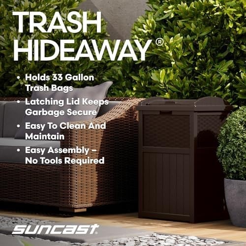 Suncast GHW1732 Dış Mekan Plastik 125 Litre Hasır Çöp Kutusu, Kahverengi
