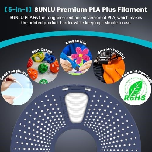 SUNLU PLA+ Filament, 1,75 mm, PLA Plus 3D Yazıcı Filamenti, Sertleştirici ve Daha Güçlü 3D Baskı PLA+ Filament, Neatly Wound, Boyut Hassasiyeti +/- 0,02 mm, 1 kg Kemik Beyazı