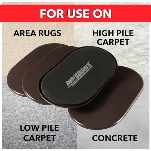 Super Sliders 4724095N Tekrar Kullanılabilir XL Halı İçin Ağır Mobilya Taşıyıcıları Hızlı ve Kolay Bir Şekilde Her Eşyayı Taşıır, Kahverengi, 4lü Paket