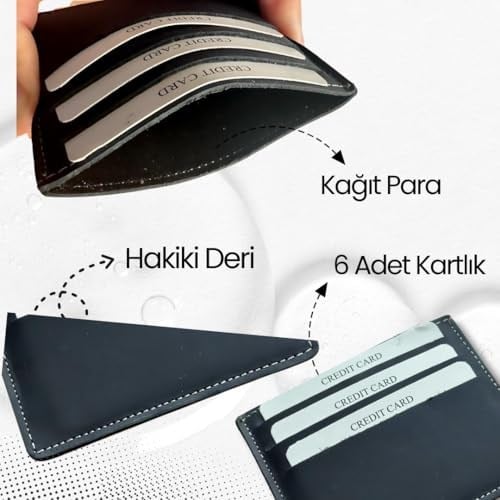 Süper Slim Hakiki Deri Kartlık, Para Cepli Unisex, Ince, Kadın Erkek Kredi Kartlık Cüzdan (Fındık, 6lı Kartlık)