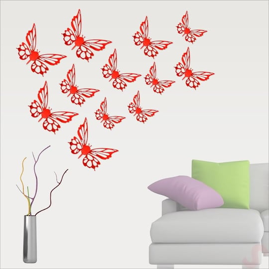 SüSLe Bebek ve Parti 3 Boyutlu Kelebek, Karton Sticker 12 Adet - Metalik Kırmızı