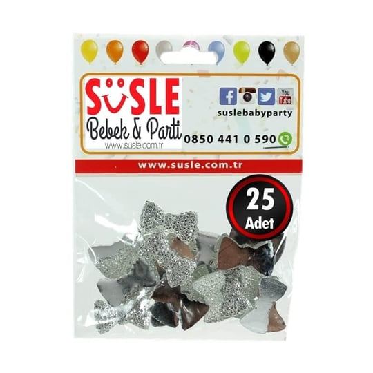 SüSLe Bebek ve Parti Polyester Papyon Fiyonk, 2,0 x 1,0 cm - 25 Adet - GÜMÜŞ
