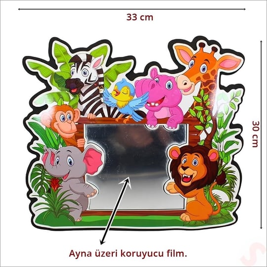 SüSLe Bebek ve Parti Safari Sevimli Hayvanlar Aynalı Duvar Stickerı, 33cm x 30cm