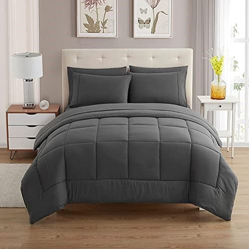 Sweet Home Collection Ultra Yumuşak Kuş Tüyü Alternatif Set ve Lüks Çarşaflar, Polyester, Gri, Queen - Seçenekler: Twin XL, California King, Full, King, Queen, RV Short Queen...