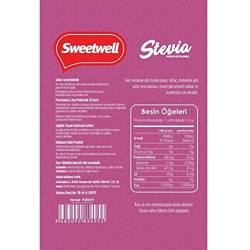 Sweetwell Stevia Prebiyotik Lifli Toz Sofralık Tatlandırıcı 500 Gr x 3 Adet