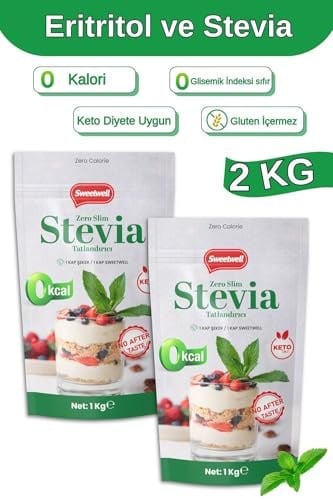 Sweetwell Zero Slim Stevia & Eritritol Tatlandırıcı 1 Kg x 2 Adet Şekersiz, 0 Kalori, Keto ve Vegan Uyumlu