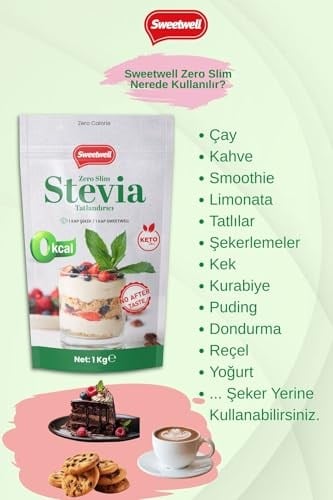 Sweetwell Zero Slim Stevia & Eritritol Tatlandırıcı 1 Kg x 2 Adet Şekersiz, 0 Kalori, Keto ve Vegan Uyumlu