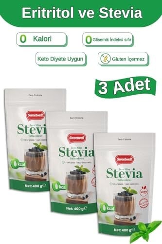 Sweetwell Zero Slim Stevia & Eritritol Tatlandırıcı 400 Gr x 3 Adet Şekersiz, 0 Kalori, Keto ve Vegan Uyumlu