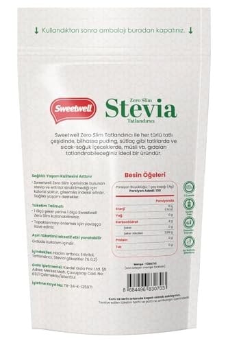 Sweetwell Zero Slim Stevia & Eritritol Tatlandırıcı 400 Gr x 2 Adet Şekersiz, 0 Kalori, Keto ve Vegan Uyumlu