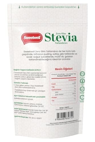 Sweetwell Zero Slim Stevia & Eritritol Tatlandırıcı 1 Kg x 2 Adet Şekersiz, 0 Kalori, Keto ve Vegan Uyumlu