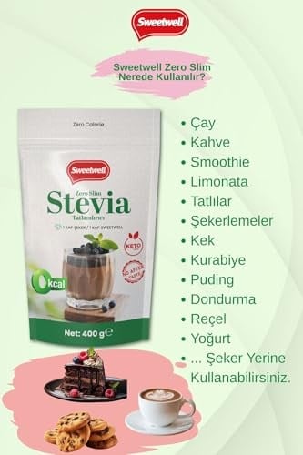 Sweetwell Zero Slim Stevia & Eritritol Tatlandırıcı 400 Gr x 2 Adet Şekersiz, 0 Kalori, Keto ve Vegan Uyumlu