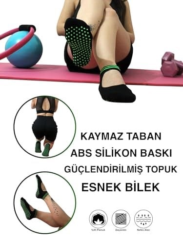 Sweex Kadın 2’li Kaymaz Tabanlı Pamuklu Yoga Pilates Çorapları - Nefes Alabilir, Renkli, Konforlu 36-40