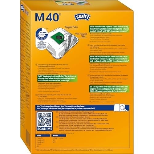 Swirl M 40/10 EcoPor, Siemens ve Bosch Elektrikli Süpürgeler için Toz Torbası, EcoPor-Filter