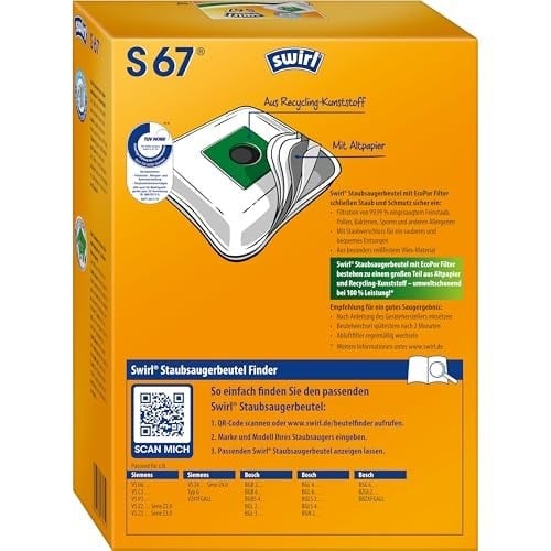 Swirl S 67 EcoPor, Siemens ve Bosch Elektrikli Süpürgeler için Elektrikli Süpürge Toz Torbası