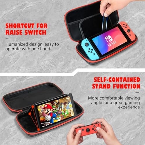 Switch Carrying Case for Nintendo Switch OLED/LITE, Protable Slim Light Travel Storage Bag Pouch for Console Joycon & Video Game Accessories, Protective Hard Shell Cover with Handle, Gift to Boy Girl