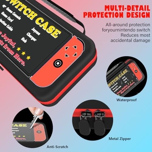 Switch Carrying Case for Nintendo Switch OLED/LITE, Protable Slim Light Travel Storage Bag Pouch for Console Joycon & Video Game Accessories, Protective Hard Shell Cover with Handle, Gift to Boy Girl