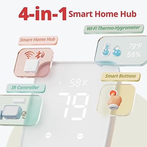 SwitchBot Hub2.0, WiFi Termometre Higrometre Olarak Çalışır, IR Uzaktan Kumanda, Akıllı Uzaktan Kumanda ve Işık Sensörü, SwitchBot Wi-Fi Bağlantısı (Destek 2.4GHz), Alexa ve Google Asistan ile Uyumlu