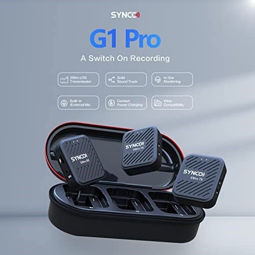 SYNCO G1 A2 Pro Kablosuz Yaka Mikrofon 2.4G Klip Yaka Mic Sistemi Verici Alıcı Kiti DSLR Kamera Smartphone için Şarj Kılıfı ile