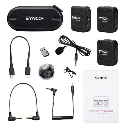 SYNCO G1 A2 Pro Kablosuz Yaka Mikrofon 2.4G Klip Yaka Mic Sistemi Verici Alıcı Kiti DSLR Kamera Smartphone için Şarj Kılıfı ile