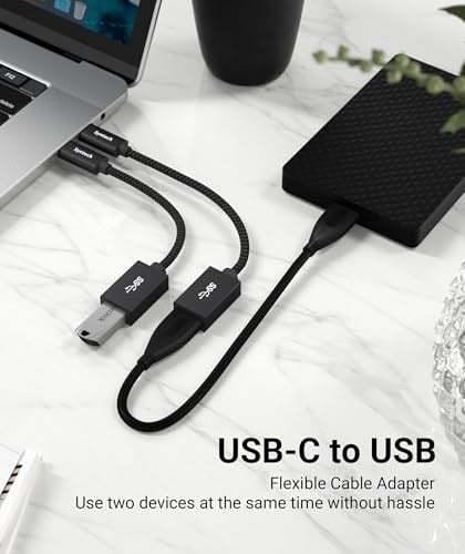 Syntech USB-C - USB adaptörü, 2li paket USB-C - USB 3.0, 10Gbps Type-C, Thunderbolt 3 - USB OTG kablosu, iPhone 17/16/15 Pro Max, iPad mini 6, MacBook Pro/Air/Neo ile uyumlu, siyah