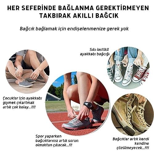 Takbırak Mıknatıslı Lastikli Ayakkabı Bağcığı, Akıllı Bağcık, Bot, Çocuk, Spor Bağcık