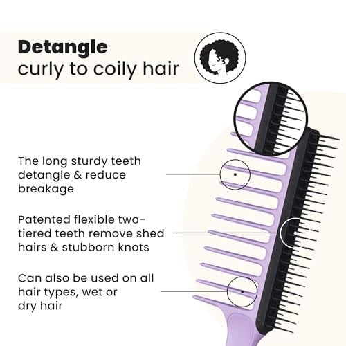 Tangle Teezer Wide Tooth Comb Kıvırcık Saçlar için Lila Saç Fırçası-Tarak