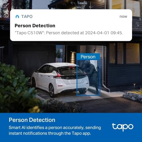 Tapo C510W, 2K Dış Mekan Wi-Fi Güvenlik Kamerası, Hareket Tespit/Takibi, 360°, IP65 Su Geçirmez, Renkli Gece Görüşü, Çift Yönlü Ses, Bulut/Yerel Depolama, Sesli ve Işıklı Alarm