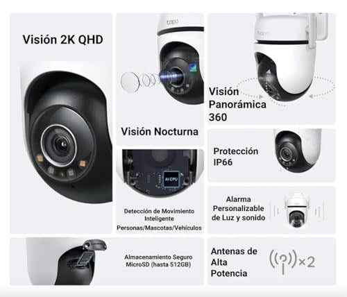 Tapo TP-Link TC42, 2K QHD Dış Mekan Wi-Fi Güvenlik Kamerası, Yıldız Işığı Sensörlü Renkli Gece Görüşü, AI Akıllı Algılama, 360° Kapsama Alanı, Alexa ile Uyumlu