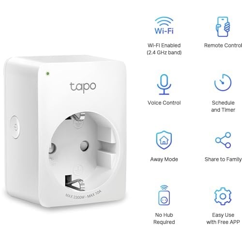 Tapo WLAN akıllı priz Tapo P100, akıllı ev WiFi priz, Alexa aksesuarı, Alexa, Google Home, Tapo uygulaması ile çalışır, sesli kontrol, uzaktan erişim, hub gerekmez, mini, beyaz
