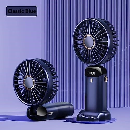 Taşınabilir El Vantilatörü, USB Şarj Edilebilir Kişisel Fan, 4800mAh, 90° Katlanabilir Mini Masa Fanı, Led Dijital Ekranlı 5 Hız Çok Fonksiyonlu Fan Dış Mekan İç Mekan için (Mavi)