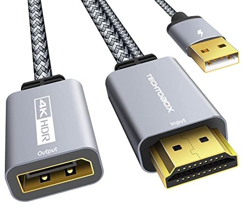 TECHTOBOX HDMI DisplayPort Adaptörü 4K60Hz [Örgülü, Yüksek Hız] HDMI Kaynağı DP Monitör Dönüştürücü, HDMI Erkek Ekran Bağlantı Noktası Dişi PC Grafik Kartı Dizüstü PS5/4