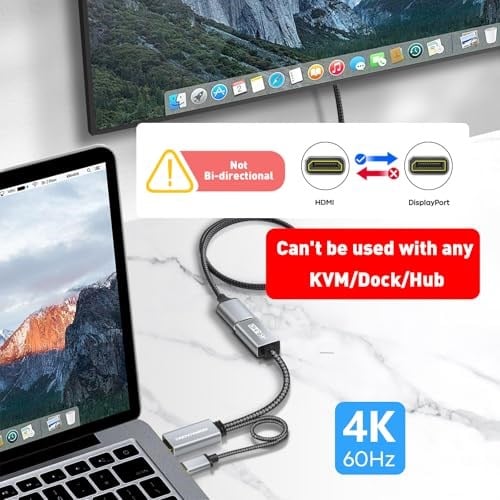 TECHTOBOX HDMI DisplayPort Adaptörü 4K60Hz [Örgülü, Yüksek Hız] HDMI Kaynağı DP Monitör Dönüştürücü, HDMI Erkek Ekran Bağlantı Noktası Dişi PC Grafik Kartı Dizüstü PS5/4