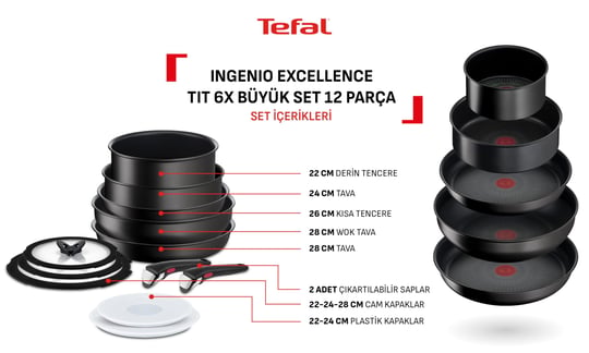 Tefal Ingenio Excellence 12 Parça Tencere Seti | 6X Kaplama | Çıkarılabilir Sap | Yapışmaz - Seçenekler: Excellence Ailesi, Ingenio Explore Fusion Core 9X...
