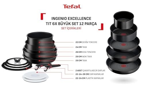Tefal Ingenio Excellence 12 Parça Tencere Seti | 6X Kaplama | Çıkarılabilir Sap | Yapışmaz - Seçenekler: Excellence Ailesi, Ingenio Explore Fusion Core 9X...