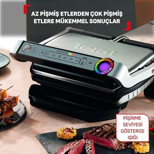 Tefal OptiGrill+ 4 Porsiyon Kapasiteli 2000 Watt 6 Programlı Barbekü Izgara ve Tost Makinesi - Inox