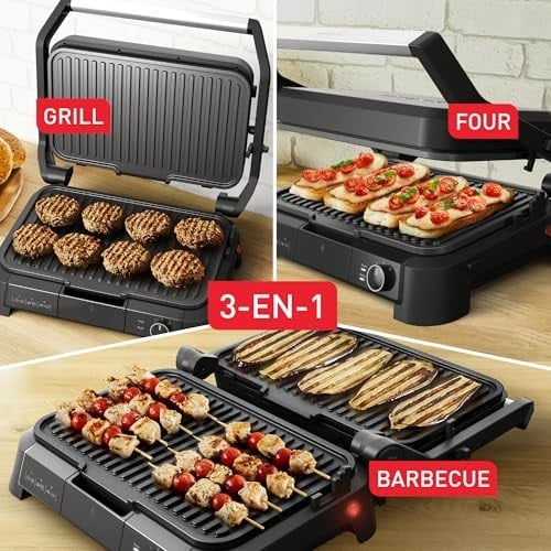 Tefal SuperGrill 3in1 XL 8 Porsiyon Kapasiteli 2200 Watt Barbekü Izgara ve Tost Makinesi - Inox