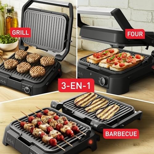 Tefal Tefal SuperGrill 3in1 4 Porsiyon Kapasiteli 2000 Watt Barbekü Izgara ve Tost Makinesi - Inox | Ayarlanabilir termostat, 3 yükseklik ayarlı fırın kademesi, çıkarılabilir plakalar