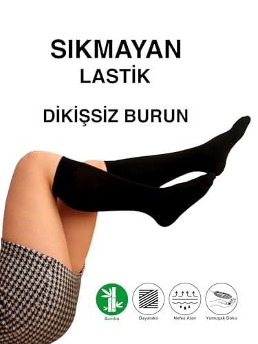Tek Çift Yüksek Kalite Teni Göstermeyen Yumuşak Dikişsiz Dizaltı Uzun Bambu Kadın Çorap