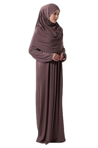 Tek Parça Pratik Başörtülü Robalı Namaz Elbisesi 8015 Sütlü Kahve
