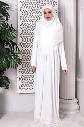 Tek Parça Pratik Başörtülü Robalı Namaz Elbisesi 8015 Kırık Beyaz
