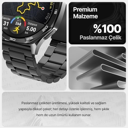 Teknoft 22mm ile Uyumlu Saatler için Paslanmaz Çelik 46mm Baklalı Kordon HUAWEI Watch (GT6 Pro/GT6/GT5 Pro/GT5/GT4/Watch 4 Pro/GT3/GT3 Pro/GT2/GT2 Pro) - Seçenekler: Siyah, Gümüş