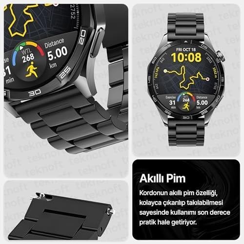 Teknoft 22mm ile Uyumlu Saatler için Paslanmaz Çelik 46mm Baklalı Kordon HUAWEI Watch (GT6 Pro/GT6/GT5 Pro/GT5/GT4/Watch 4 Pro/GT3/GT3 Pro/GT2/GT2 Pro) - Seçenekler: Siyah, Gümüş