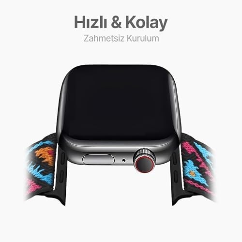 Teknoft Apple Watch ile Uyumlu Etnik Desen Motifli Ayarlanabilir Tokalı Bohemian Serisi Yumuşak Kumaş Kordon - Seçenekler: 38-40-41mm, 42-44-45-46-49mm