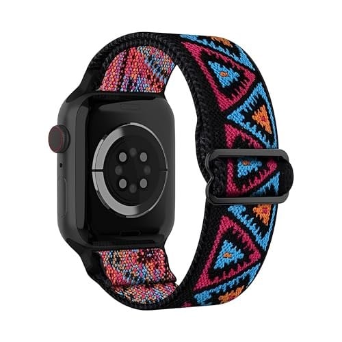 Teknoft Apple Watch ile Uyumlu Etnik Desen Motifli Ayarlanabilir Tokalı Bohemian Serisi Yumuşak Kumaş Kordon - Seçenekler: 38-40-41mm, 42-44-45-46-49mm