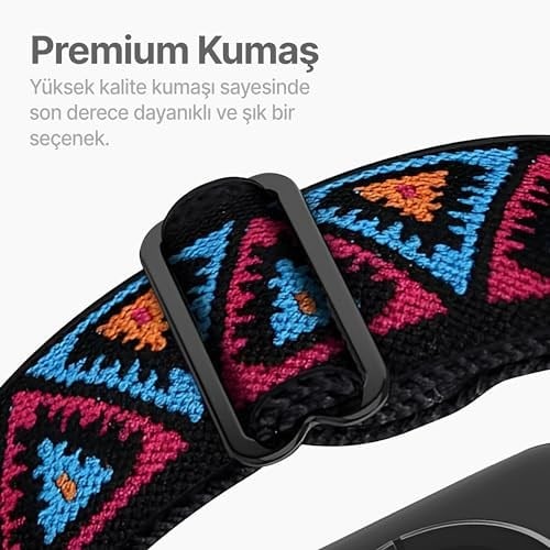 Teknoft Apple Watch ile Uyumlu Etnik Desen Motifli Ayarlanabilir Tokalı Bohemian Serisi Yumuşak Kumaş Kordon - Seçenekler: 38-40-41mm, 42-44-45-46-49mm