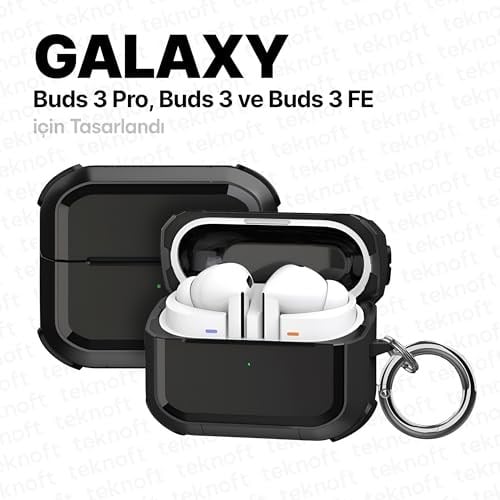 Teknoft Samsung Galaxy Buds 3 Pro, Buds 3 ve Buds 3 FE ile Uyumlu Darbelere Karşı Ultra Güçlü Çift Renkli Sert Kenarlı Mat Silikon Kılıf (Siyah, Galaxy Buds 3 Pro/3/3 FE)
