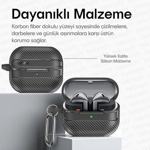 Teknoft Samsung Galaxy Buds 3 Pro, Buds 3 ve Buds 3 FE ile Uyumlu Mat Karbon Fiber Dokulu Darbelere Dayanıklı Premium Silikon Kılıf (Galaxy  - Seçenekler: Galaxy Buds 3 Pro/3/3 FE, Galaxy Buds 4 Pro/4