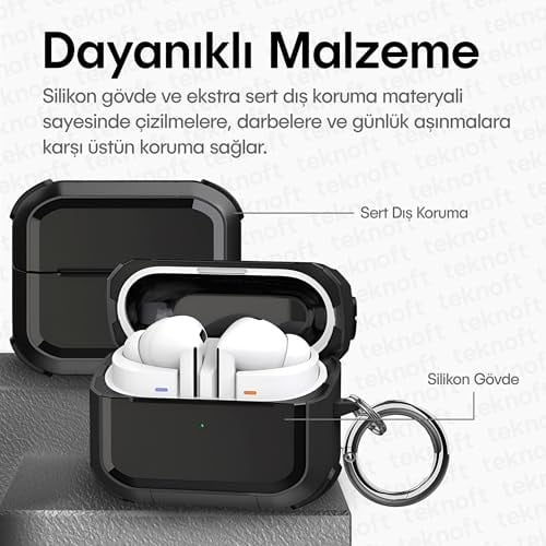Teknoft Samsung Galaxy Buds 3 Pro, Buds 3 ve Buds 3 FE ile Uyumlu Darbelere Karşı Ultra Güçlü Çift Renkli Sert Kenarlı Mat Silikon Kılıf (Siyah, Galaxy Buds 3 Pro/3/3 FE)