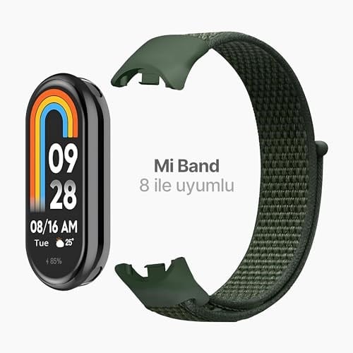 Teknoft Xiaomi Mi Band 10/9/8 İle Uyumlu Hafif ve Bileği Rahatsız Etmeyen Bilek Ölçüsüne Göre Ayarlanabilen Cırt Cırtlı Tasarım Kaliteli Hasır Örme Kumaş Kor - Seçenekler: Haki, Kırmızı, Mavi, Turuncu